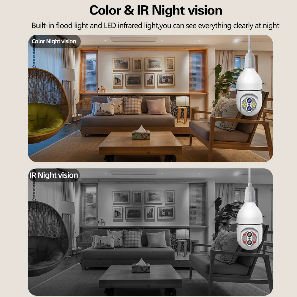 IPC360 6MP 3K Dual Lens Wireless Security Camera Auto Tracking 10X Digital Zoom 360° Panoramic WiFi PTZ IP E27 Light Bulb Camera