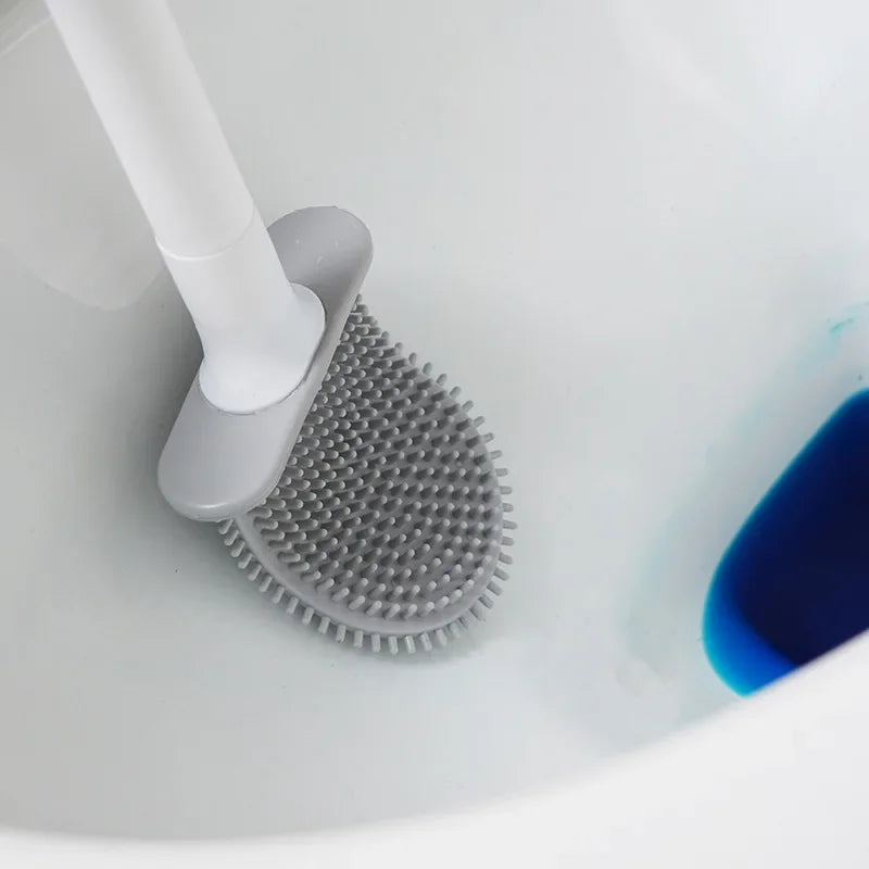 Flexible Silicone Toilet Brush Water Leak Proof with Base and Hook Wall Mounted Toilet Brush Household Bathroom Cleaner
