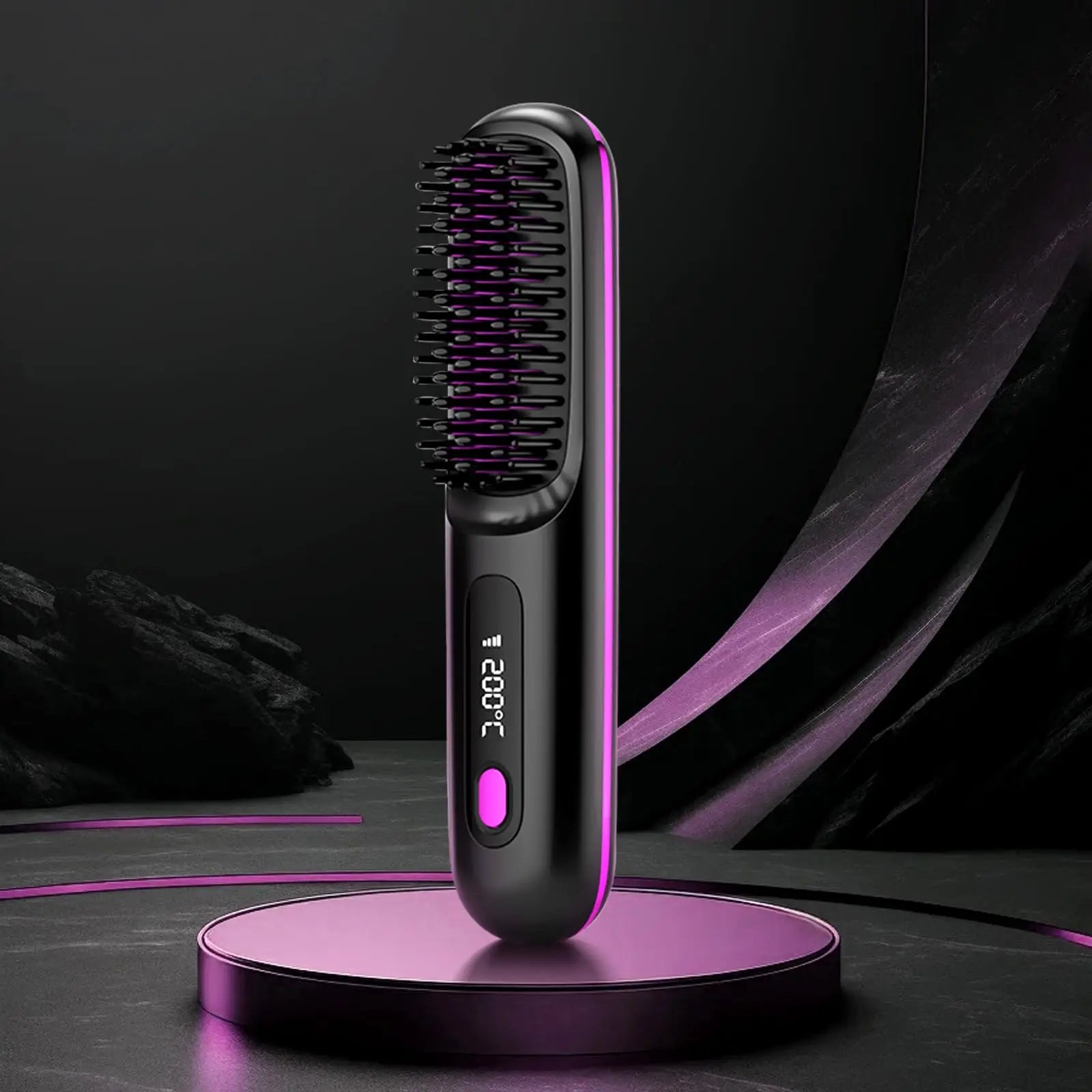 Portable Straightener Brush& Curler 2-in-1– Cordless Comb with Negative Ion,4000mAh Fast Heating&Portable Travel