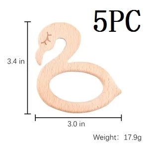 Let's Make 5pcs Wholesale Wooden Teether Rodent Pacifier Pendant Wooden Toys DIY Baby Necklace Gift BPA Free Beech Hedgehog Bird