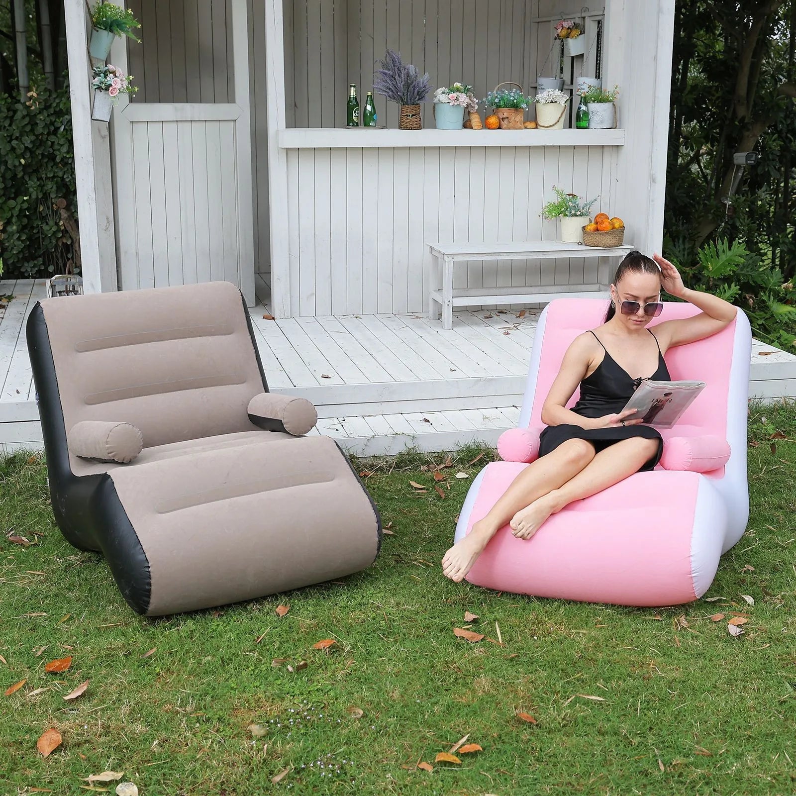 Pvc Flocking Inflatable Sofa Lazy Sofa Recliner Living Room Outdoor Lounge Chair