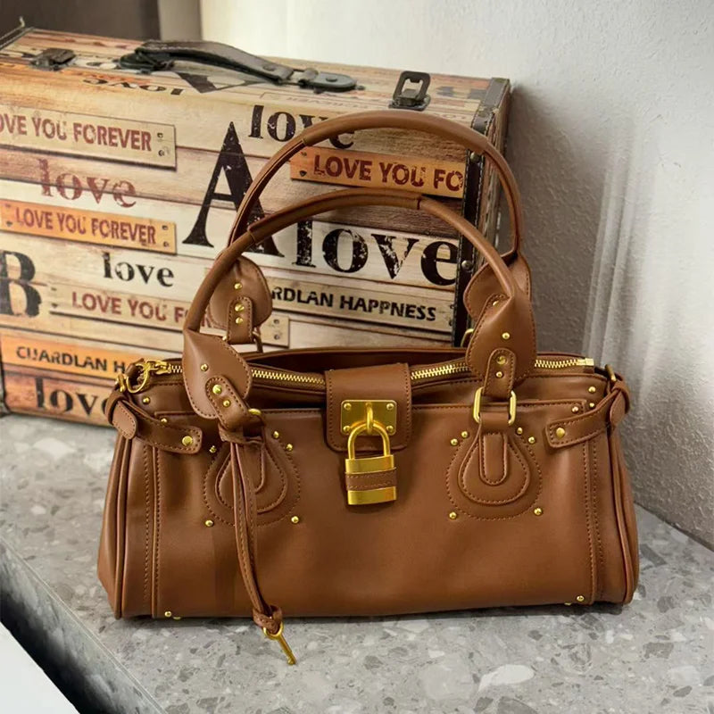 Vintage Lock Design Tote Bag Luxury Women's Handbag Underarm Bag Women's Large Boston Hobo Bag Fashion Texture Business Handbag