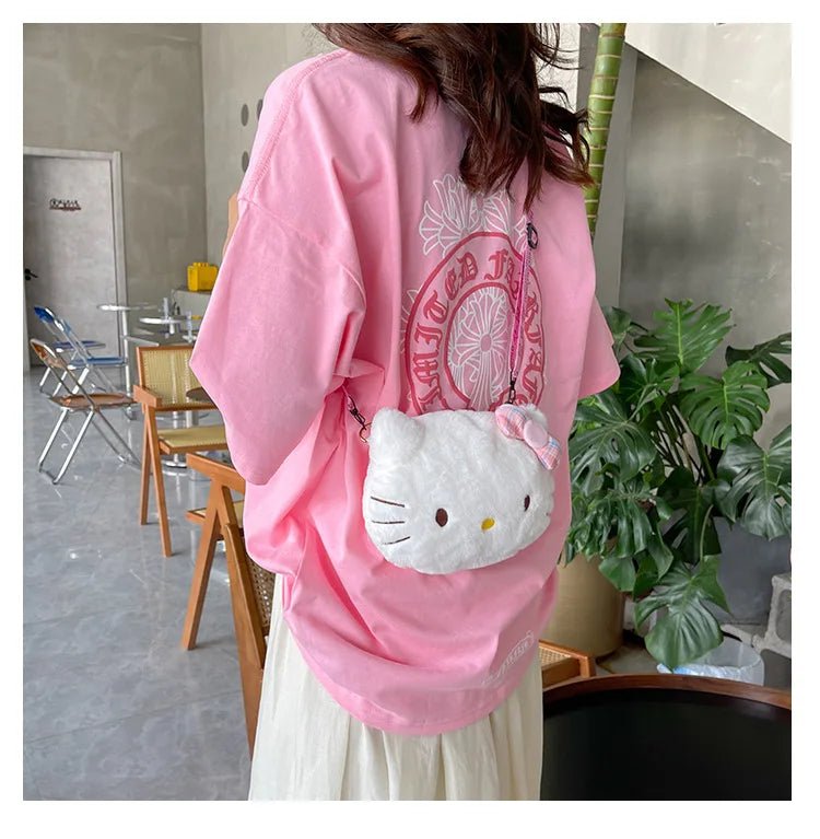 Cute plush bag, sweet girl student versatile shoulder messenger bag, soft and cute little princess new cartoon bag