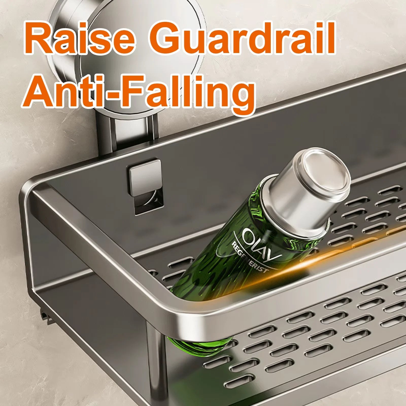 Space Aluminum Suction Cup Bathroom Rack No-punch Wall Mount Shower Storage Shelf Large Capacity Strong Load-bearing