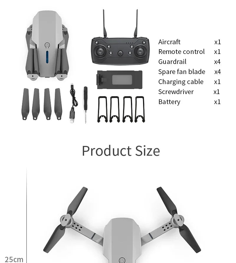 2025 E88 Pro WiFi FPV Drone - Single/Dual 4K/1080P Camera, Wide-Angle HD, Altitude Hold, Foldable Quadcopter RC Helicopter Toy