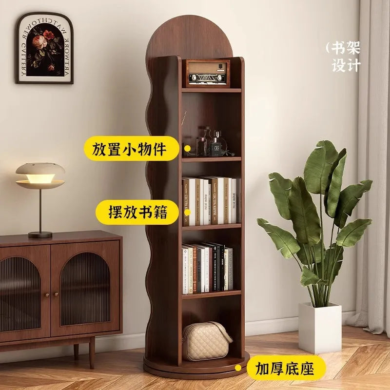 Wave rotating full-length mirror Vertical movable full-body floor mirror Magazine bookshelf Rotating storage fitting mirror