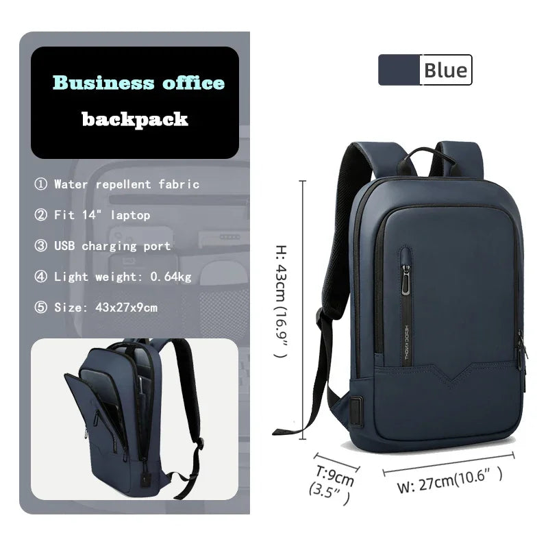 HK Slim Backpack For Men 15.6 Inch Laptop Bags Waterproof Minimalist Business Backpack With USB Charging Casual Travel Work Bag
