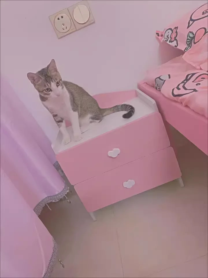 Modern Nightstand with Double Drawers Cute Kid's Bedside Table Multi-Functional White Cabinet for Girls' Bedrooms