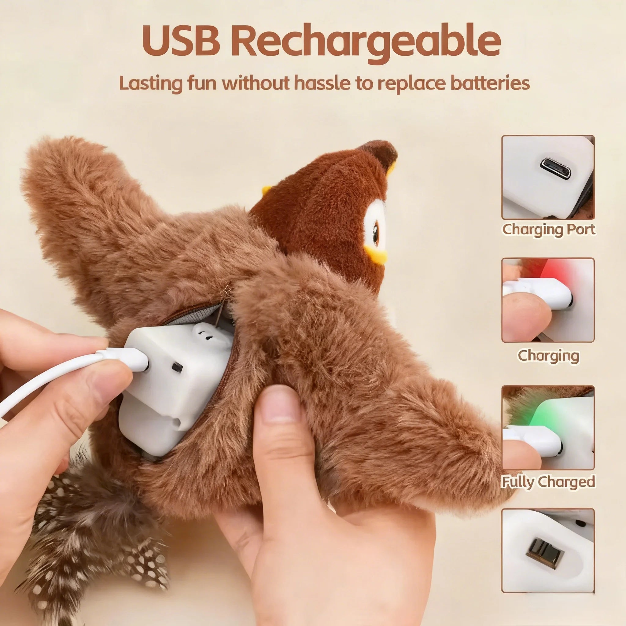 Hot Simulated Bird Cat Toy Interactive Toys Dog Rechargeable Chirping Flapping Bird(no Flying) Touch Activated Plush Pet Toy