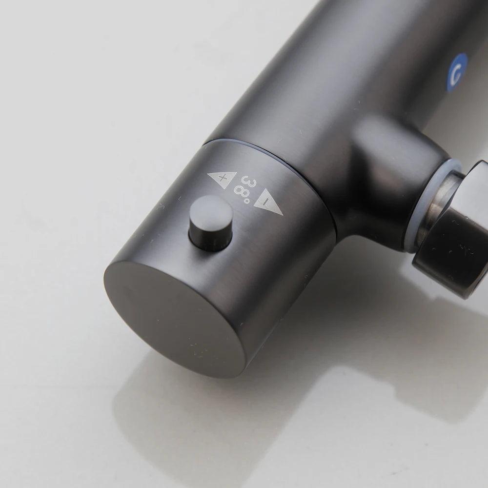 KEMAIDI Grey Constant Temperature 38° Shower Set Intelligent Brass Bathroom Faucets Hot Cold Rainfall  Bathtub Shower System