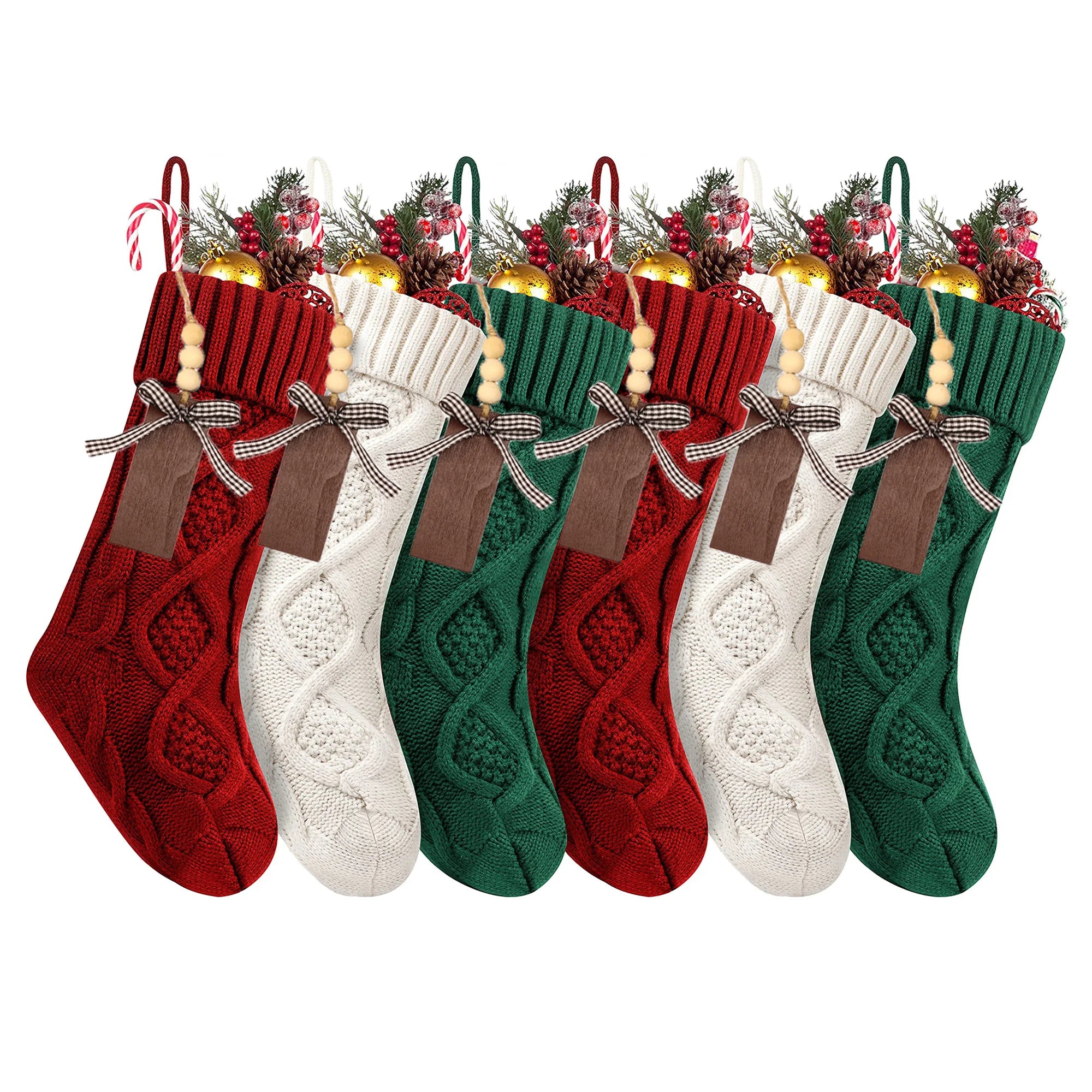 4/6/8PACK Christmas Stockings 18Inches Large Cable Knitted Stocking   Xmas Hanging Stocking Decorations with Name Tags