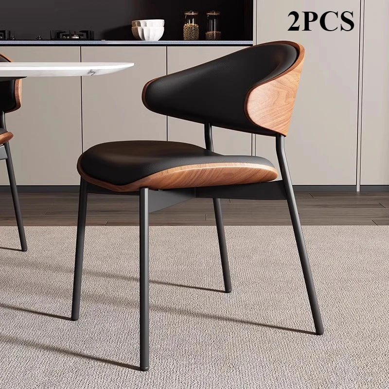 Genuine Leather Dining Chairs Set of 2 or1,Mid Century Modern Chair, Upholstered Kitchen Dining Room ChairsBlack WalnutBendwood.