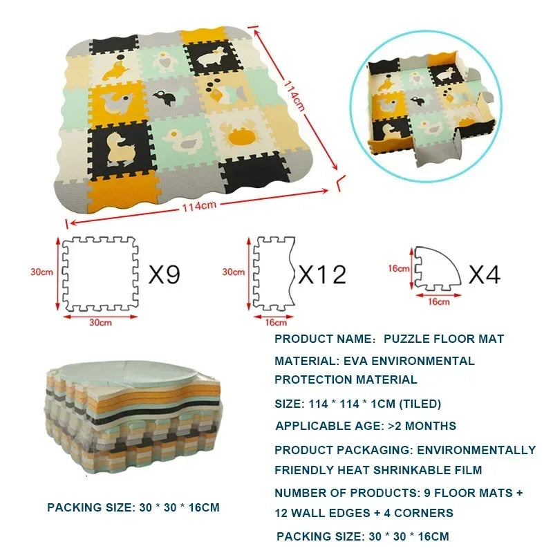 EVA Foam Play Mat with Fence Baby Puzzle Jigsaw Floor Mats Thick Carpet Pad for Kids Educational Toys Activity Pad Playmat