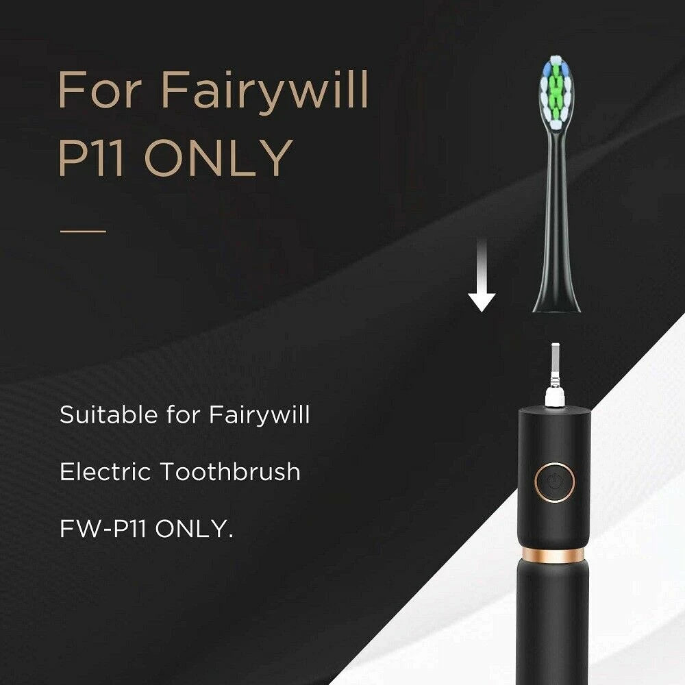 Fairywill P11 Sonic Whitening Electric Toothbrush Rechargeable USB Charger Ultra Powerful Waterproof 8 Heads and 1 Travel Case