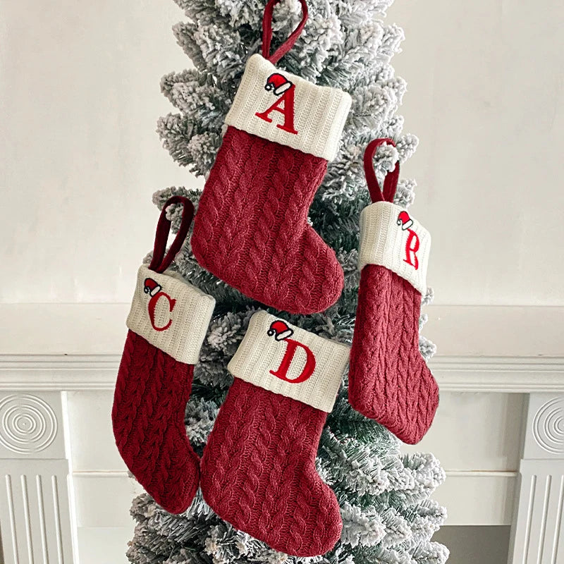 Christmas Stocking Knitting Snowflake Letter Socks Christmas Decoration For Home Christmas Alphabet Knitting Sock New Year  Gift