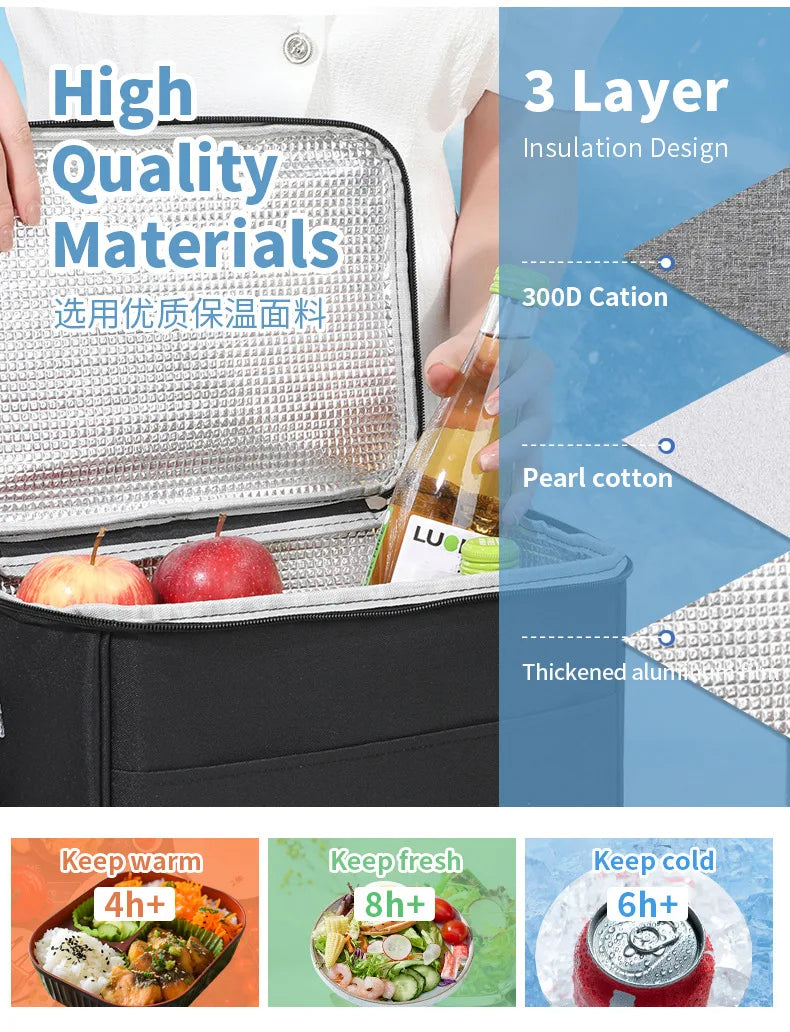 Capacity hand-held with shoulder strap insulated bag, lunch box bag, student thickened waterproof lunch bag.