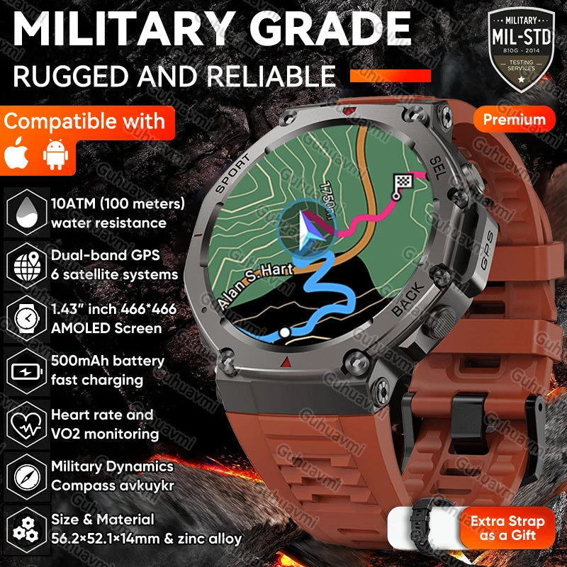 New T-Rex 3 Pro Dual-Band GPS Military Smart Watch 48mm 10ATM Water-Resistant 500mAh Battery Compass Altimeter AGPS Smart Watch