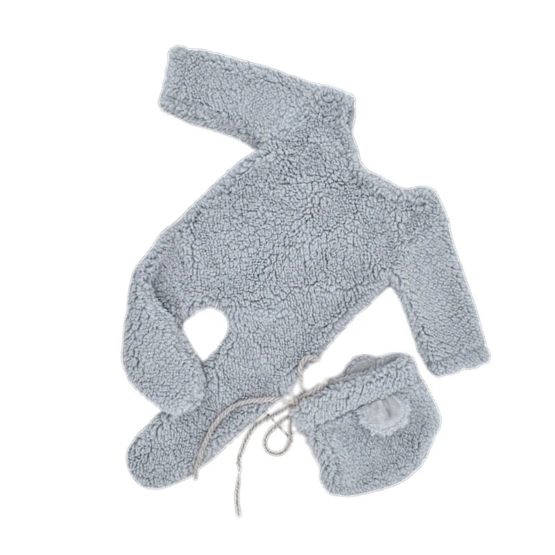 2Pcs Photography Props for Baby Boy Girls Unisex Jumpsuit Bear Ear Hat Footed Romper Newborn Photoshooting Accessories