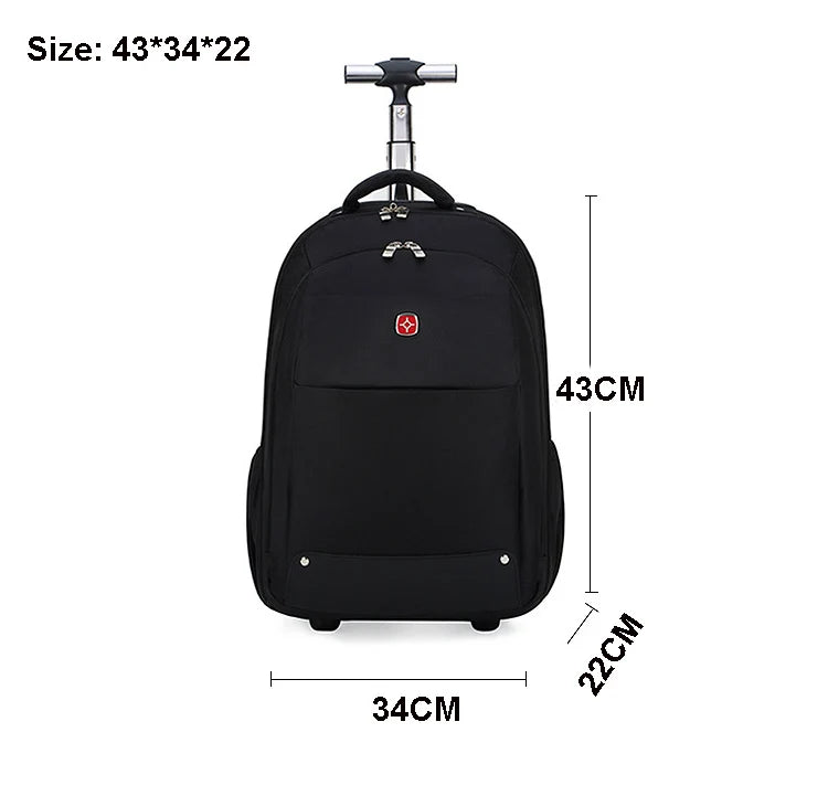 Men Trolley Backpack Shoulders Travel Bag with Wheels 24 Inch Students Rolling Luggage Business Trolley Large Capacity Suitcases