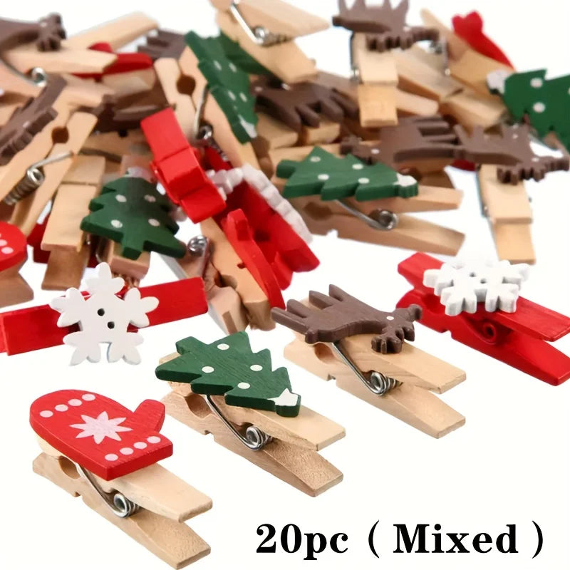 10/30/50Pcs Christmas New Year Party Decor Wooden Clip Photo Wall Clip DIY Christmas Decorations To Decorate The Christmas Tree