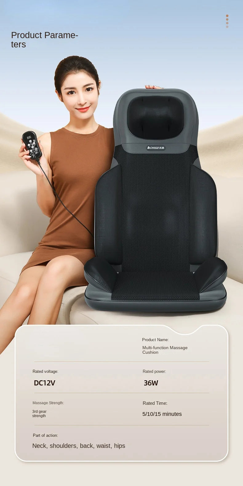 Dual-purpose Heat Cushion Lumbar Spine Shoulder Cervical Back Heat Massage Kneading Shoulder Neck Massager with Remote Control