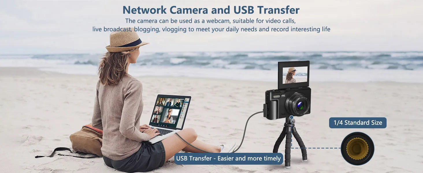 4K compact digital photography camera, 18x digital zoom, vintage vlog video recorder for YouTube, 180° flip screen, WiFi webcam