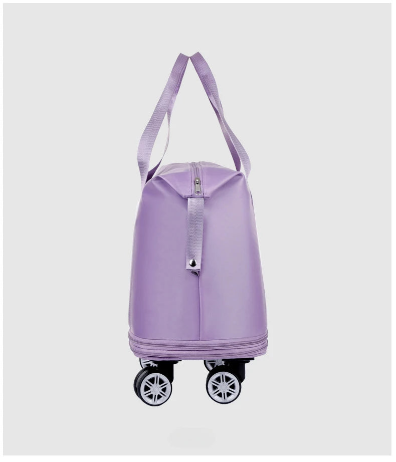 Universal Wheel Expandable Luggage Large Capacity Lightweight Travel Fitness Bag with Dry And Wet Separation Storage