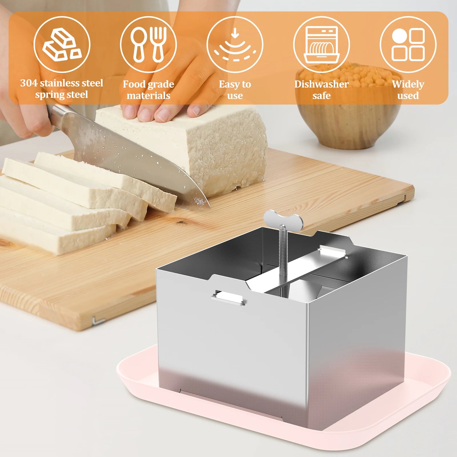 Stainless Steel Tofu Mold and White Cotton Gauze Cheesecloth DetachableSoybean Curd Tofu Making Mold Kitchen Cooking Tool