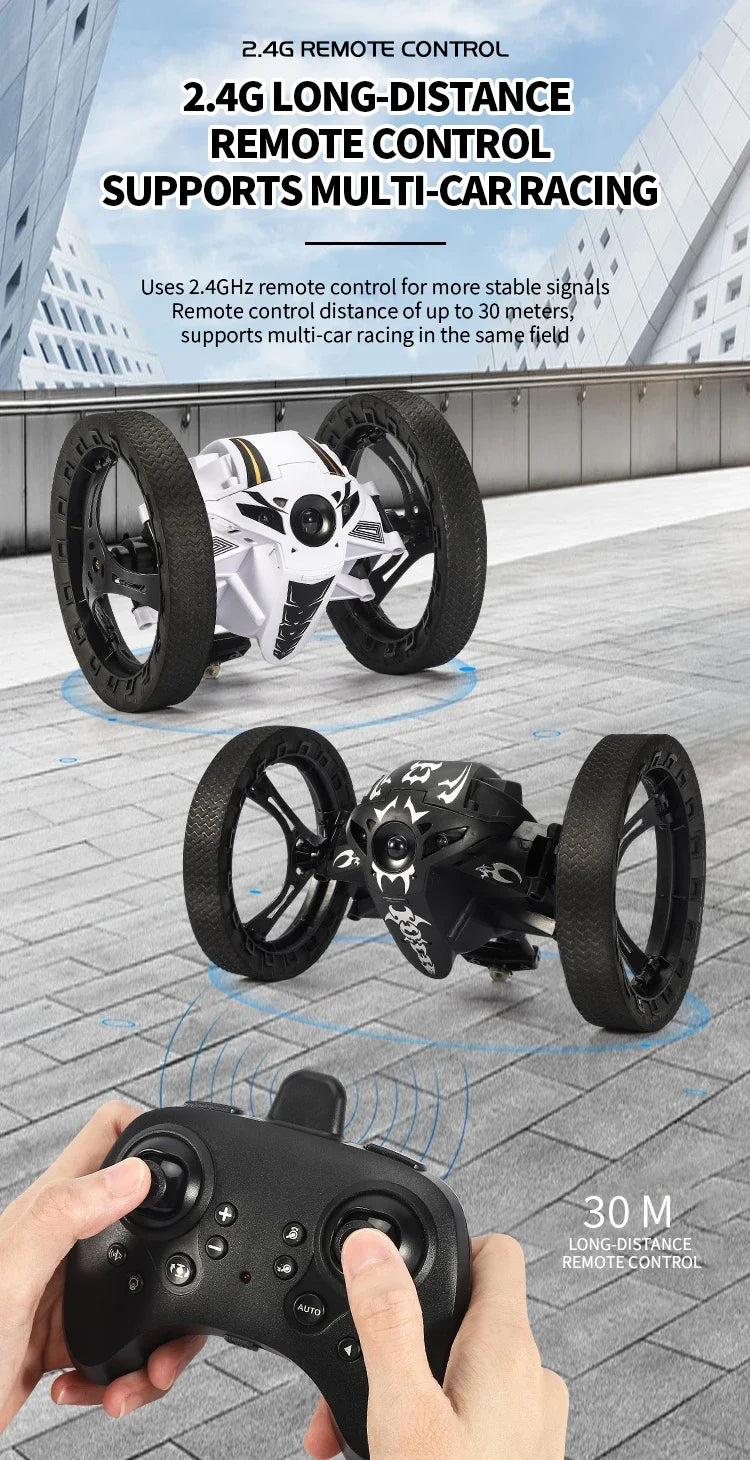 RC Stunt Car With Wifi Hd Camera Bounce Car Flexible Wheels Rotation Led Light Remote Control Jumping Vehicle Toy Gift Q207