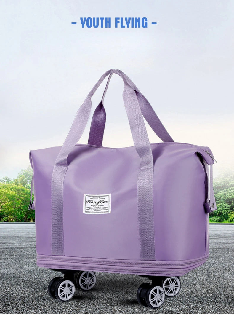 Universal Wheel Expandable Luggage Large Capacity Lightweight Travel Fitness Bag with Dry And Wet Separation Storage