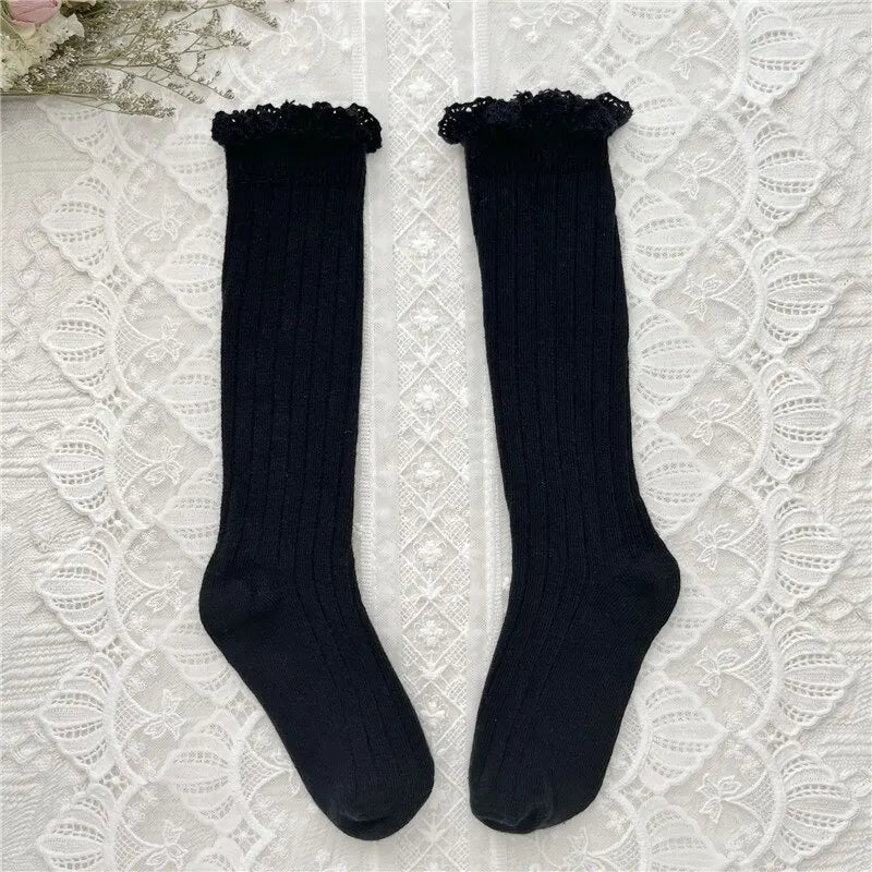Girls Knee High Socks Baby Kids Toddlers Ruffle Long Soft Cotton Sock Lace Flower Children School Socks