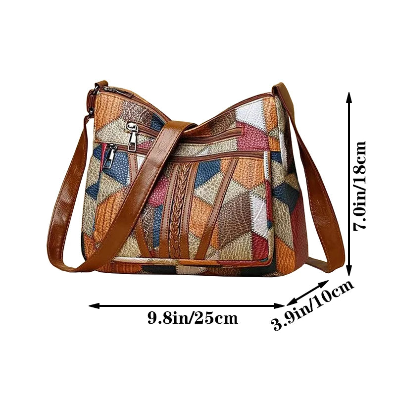 Neutral style backpack for moms with a strap design. Single shoulder bag with a patchwork pattern. Adjustable shoulder strap.