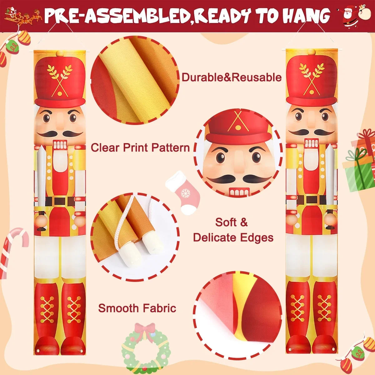 Nutcracker Santa Door Banner Decor 2025 Christmas Decorations for Home Xmas Hanging Ornaments Navidad Noel Gifts New Year 2026
