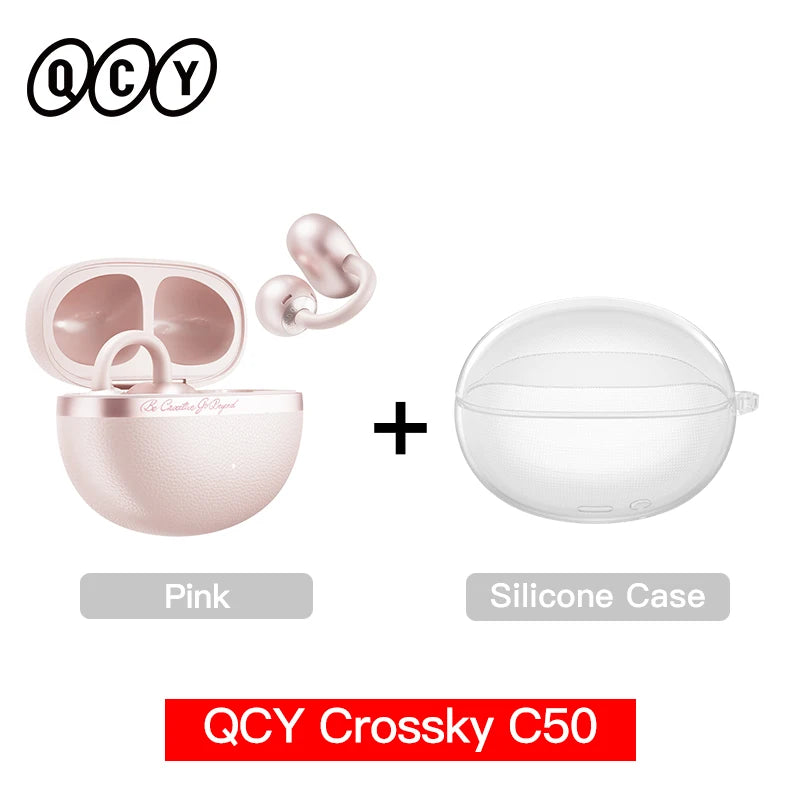 QCY Crossky C50 Open Ear Wireless Earbuds Bluetooth 6.0 Comfort Clip On Sports Earphone 4 Mic AI Clear Call Bass Boost Headphone