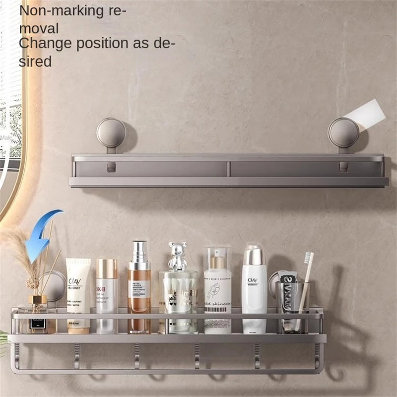 Suction Cup Bathroom Rack Bathroom Shelf Toilet Space Aluminum No Drill Hanging Rack Bathroom Organizer Hang On the Wall