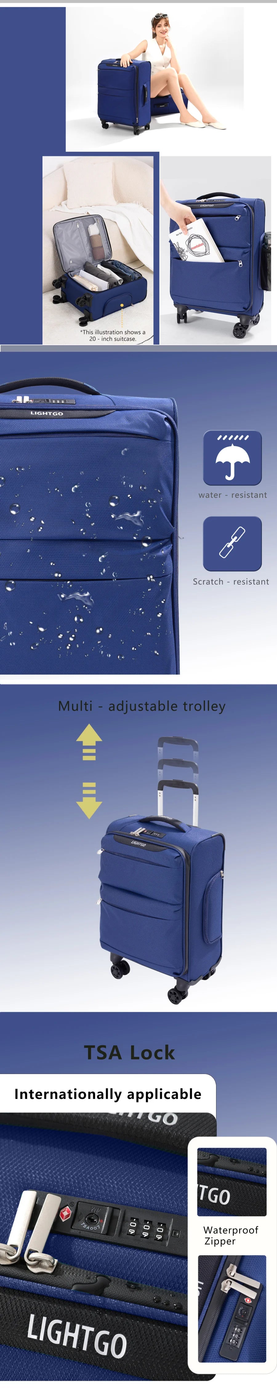 LightGo Ultra Lightweight Luggage Waterproof Expandable Large Capacity 8 Wheel Silent Spinner Check in Carry on Bag