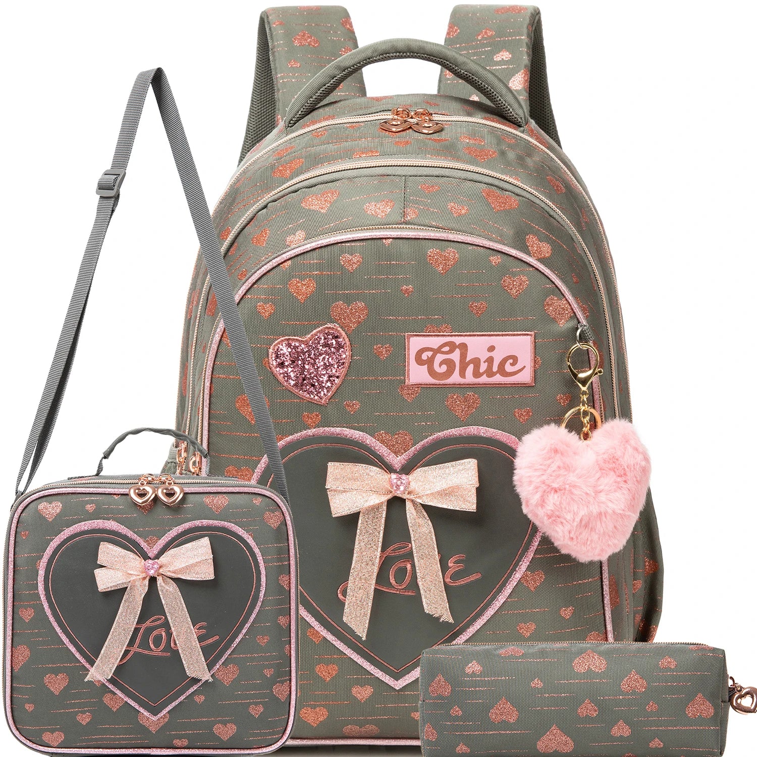 New Bowknot Ribbon Backpack Girls Backpack with Lunch Bag and Pen Bag for Elementary School for Picnic Travel Best Gift