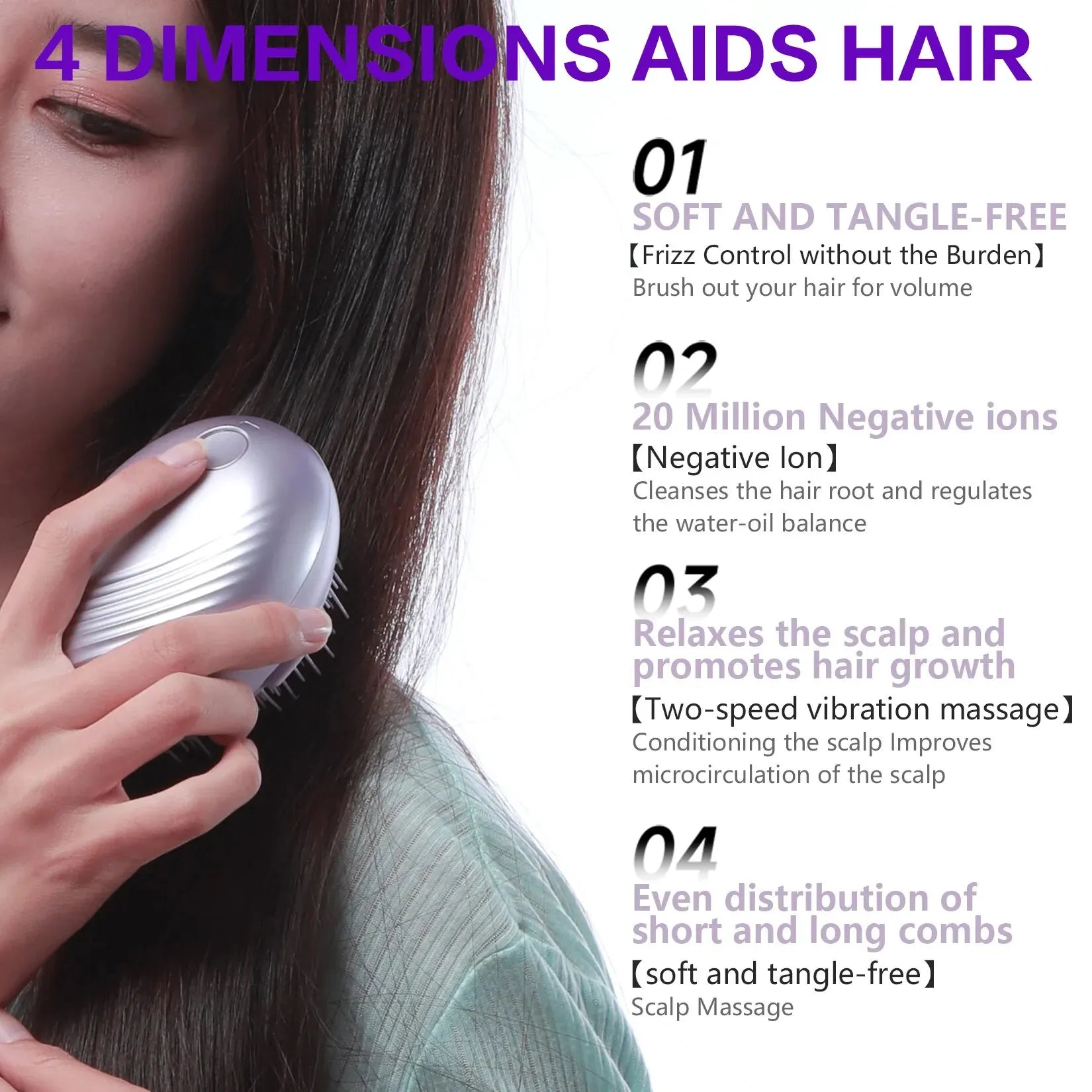 Electric Negative Ion Massage Comb, Hair More Fluffy and Smooth without Tangles Two Vibration Massage, Effectively Soothing