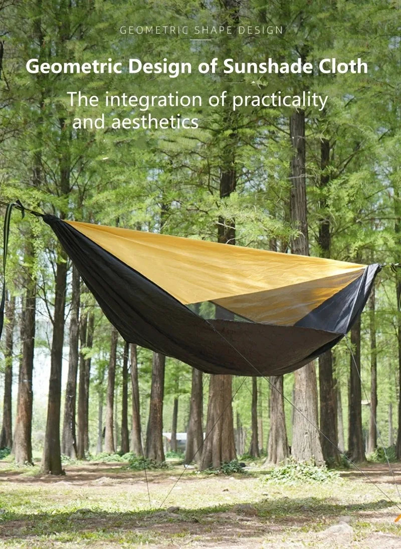 Outdoor 2-in-1 sunshade double-person anti-rollover mosquito-proof hammock, camping quick-opening hammock, with storage hammock