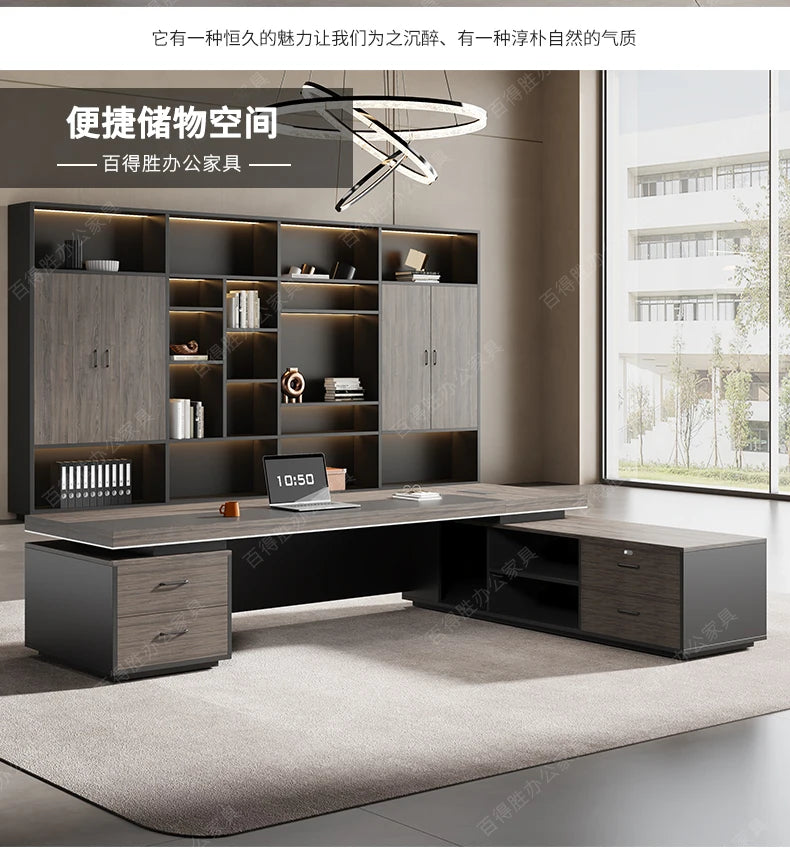 Light Luxury Vintage Office Desk Organizer L Shaped Mid Century Dark Wood Computer Desks Work Art Bureau Meuble Office Furniture