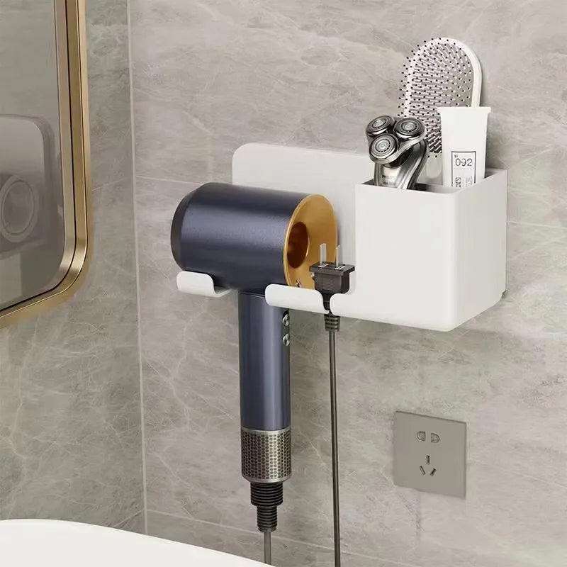 1 Pcs Wall Mounted Hair Dryer Storage Holder Does Not Require Punching Multifunctional Bathroom Hair Dryer Holder Accessories