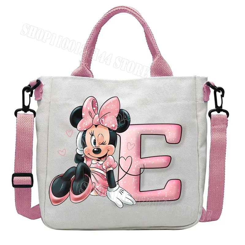 Minnie Disney Women Men Canvas Bags Shoulder Bag Fashion Tote Bags Girl Cartoon Tote Bag Large Capacity Handbag Shopping Bags