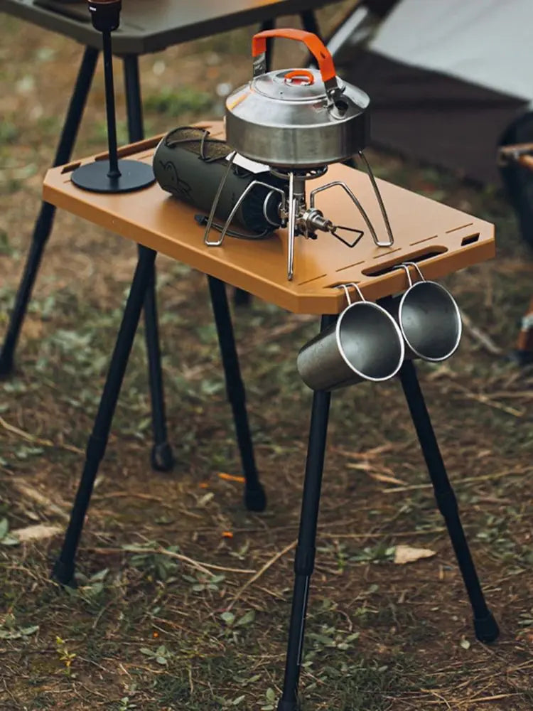 Folding Camping Table with Carry Bag, Height Adjustable Lightweight Desk, Two-Sides Hanging Cookware Table for Hiking, Picnic