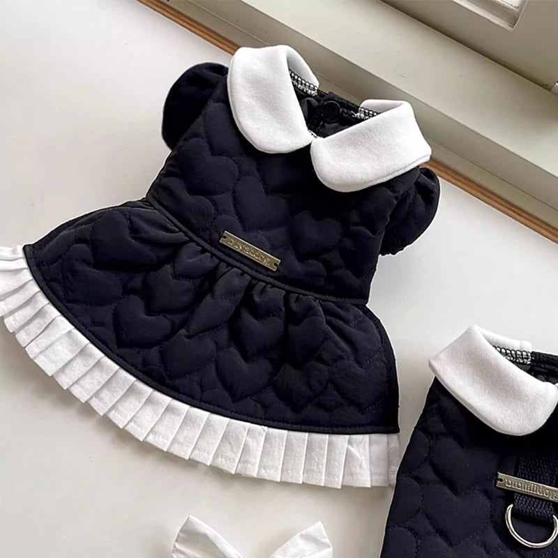 Winter Dog Dress Black White Cotton Dog Clothes for Small Dogs Pet Warm Vest Puppy Skirt Chihuahua Yorkshire Apparels Dog Coat