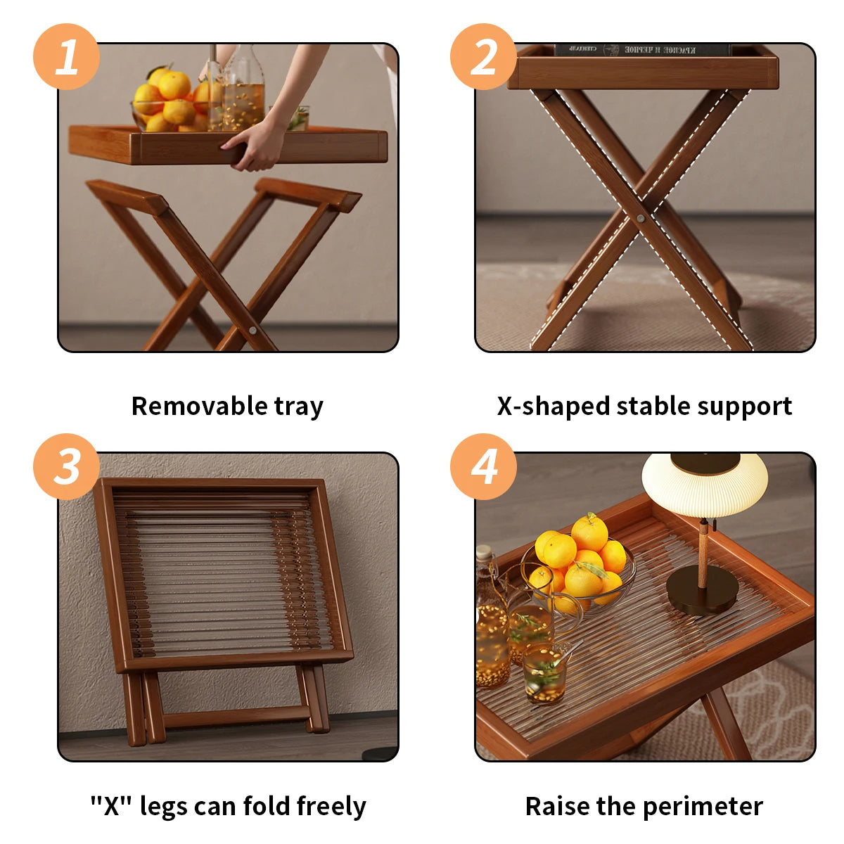 Bamboo Folding Side Table,Durable Tv Tray Bed Table,Small End Table For Living Room, Bedroom