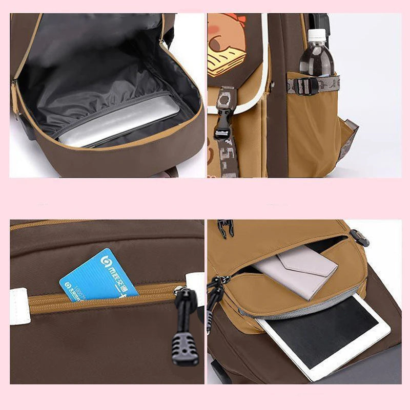 Kawaii Capybara Stylish Khaki Kid Backpack School Bag Casual Daypack Teens Boy Girl Shoulder Bag Children Schoolbag Backpack ﻿