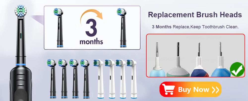 Electric Rotating Toothbrush Deep Clean Whitening Teeth for Adult Ultrasonic Toothbrush with 4/8pcs Refill Replacement Heads