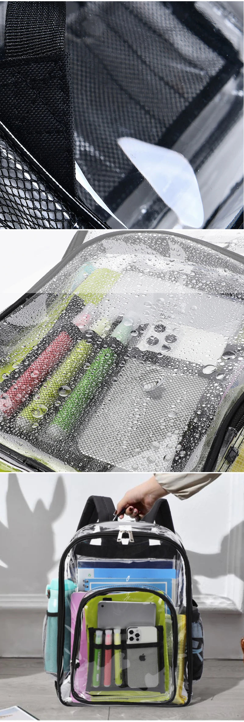 Transparent Shoulder Bag Unisex Fashion Simple Large Capacity Portable Backpacks Multifunctional Waterproof Male Female Knapsack