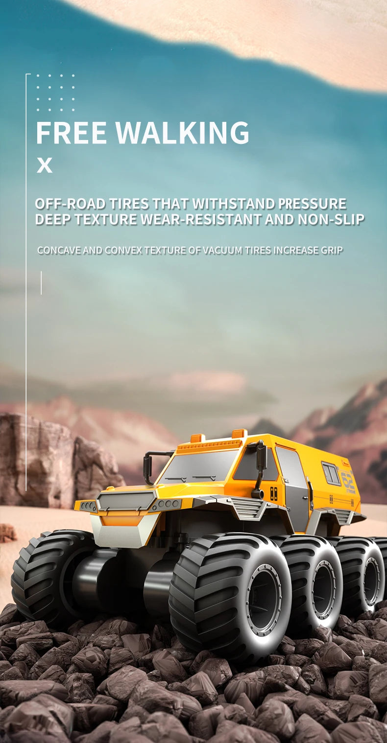 ﻿ JJRC Q137 8x8 2.4G Remote Control Car 8wd Off-road Amphibious Stunt Vehicle 8-Wheel Speed Racing Truck Waterproof Crawler Toys