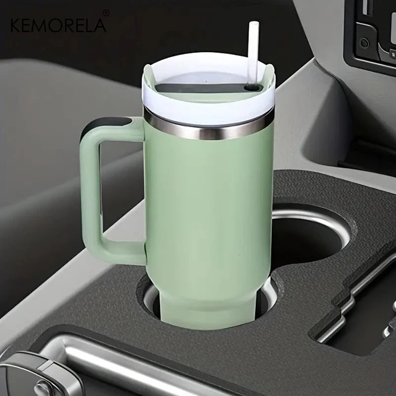 KEMORELA 1PC 900/1200ML Large Capacity Cold Cup Tumbler Stainless Steel Cup Straw Ice Cup Car Cup Handle Thermos Cup Drinkware